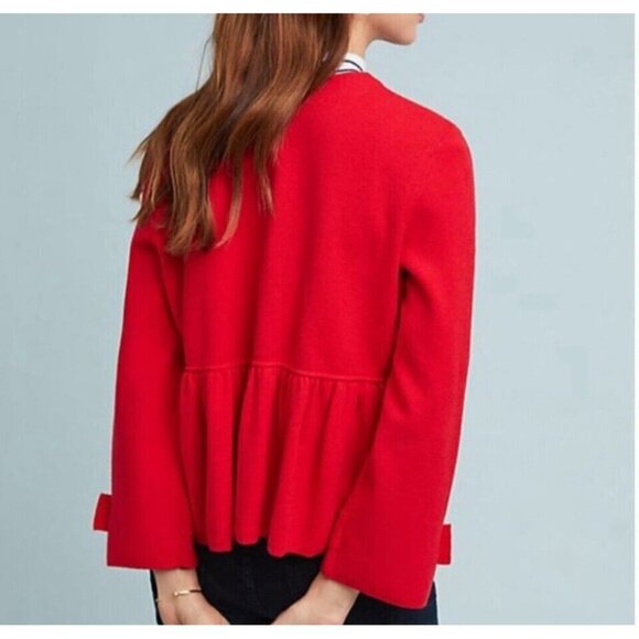 By Anthropologie Red Bolero One Button Peplum Open Front Blazer Jacket Size XS - Picture 2 of 11